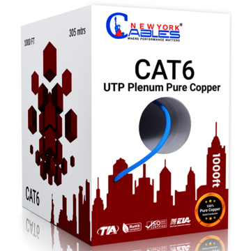 Cat6 Plenum Pure Copper CMP 550MHz 1000ft Ethernet 23AWG UTP Cable