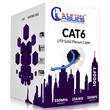 Blue Cat6 Plenum CCA Cable UTP CMP Rated 23 AWG 550 MHz Pull Box