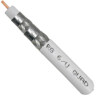 RG6 PVC | Plenum | Direct Burial | Quad Shield 18AWG Solid CCS Conductor with Aluminum Foil Shield & 60% Aluminum Braid 1000ft