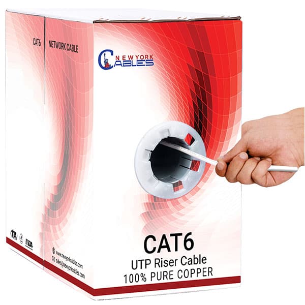 CAT6 CMR UTP Riser Bare Copper 1000ft 550Mhz 23AWG White Ethernet Network Cable 