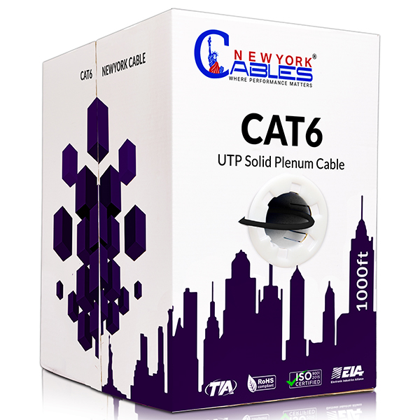 1000ft Cat6 Plenum CCA Cable UTP CMP Rated 23 AWG 550 MHz Pull BoxBlack