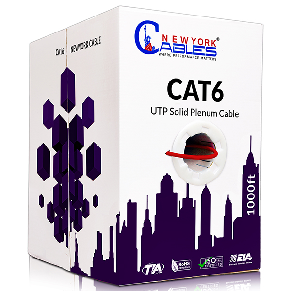 1000ft Cat6 Plenum CCA Cable UTP CMP Rated 23 AWG 550 MHz Pull BoxRed