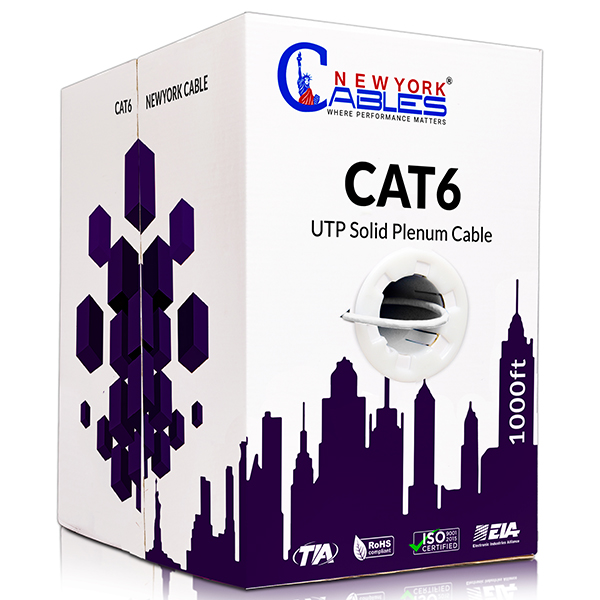 1000ft Cat6 Plenum CCA Cable UTP CMP Rated 23 AWG 550 MHz Pull BoxWhite