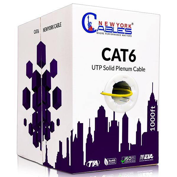 1000ft Cat6 Plenum CCA Cable UTP CMP Rated 23 AWG 550 MHz Pull BoxYellow